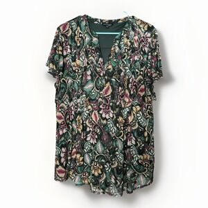 Ava Grace Top 3X Popover Knit Artsy Boho Women S/S Pleated Paisley Forest Fairy